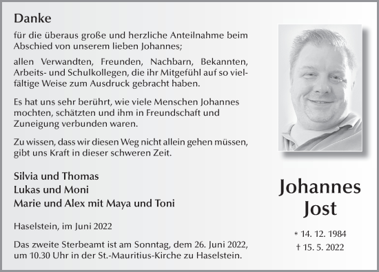 Traueranzeige von Johannes Jost von FZ