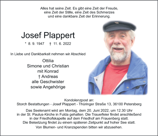 Traueranzeige von Josef Plappert von FZ