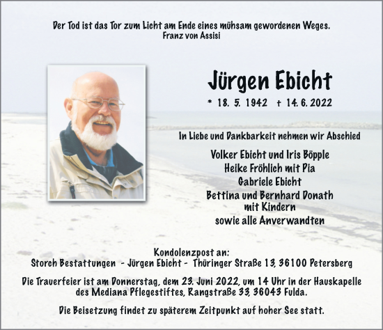 Traueranzeige von Jürgen Ebicht von FZ