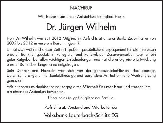 Traueranzeige von Jürgen Wilhelm von FZ