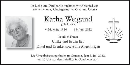 Traueranzeige von Kätha Weigand von FZ