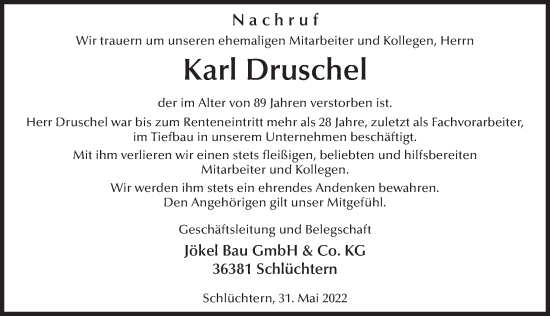 Traueranzeige von Karl Druschel von FZ