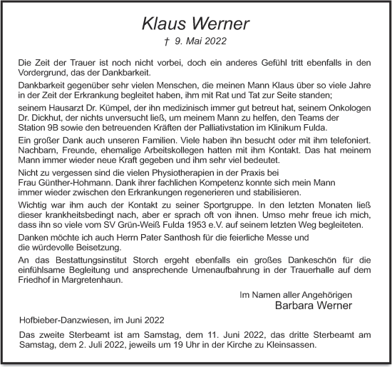 Traueranzeige von Klaus Werner von FZ