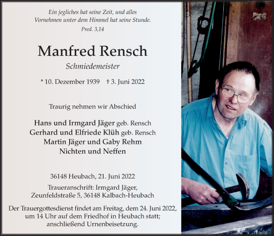 Traueranzeige von Manfred Rensch von FZ
