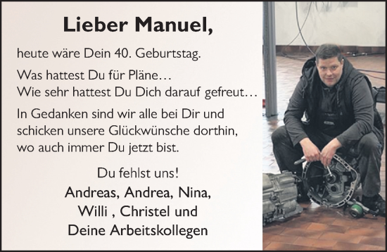 Traueranzeige von Manuel Seyfahrt von FZ