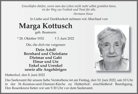 Traueranzeige von Marga Kottusch von FZ