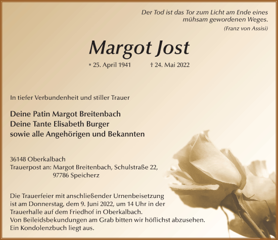 Traueranzeige von Margot Jost von FZ
