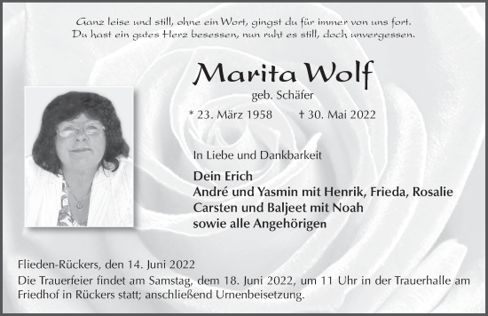 Traueranzeige von Marita Wolf von FZ