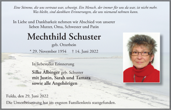 Traueranzeige von Mechthild Schuster von FZ