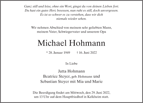 Traueranzeige von Michael Hohmann von FZ