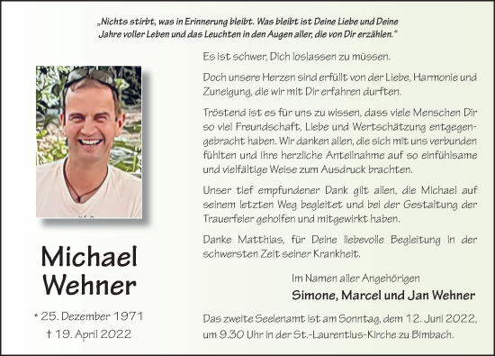 Traueranzeige von Michael Wehner von FZ