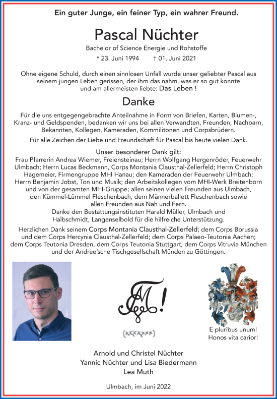 Traueranzeige von Pascal Nüchter von FZ