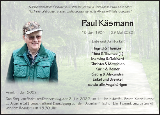 Traueranzeige von Paul Käsmann von FZ