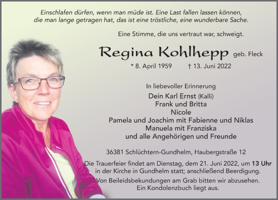 Traueranzeige von Regina Kohlhepp von FZ