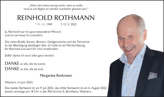 Traueranzeige von Reinhold Rothmann von FZ