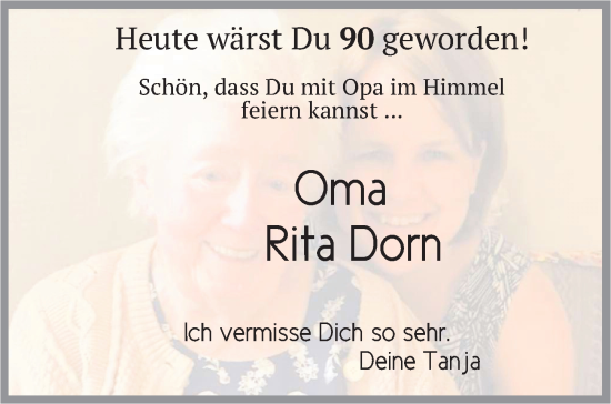 Traueranzeige von Rita Dorn von FZ