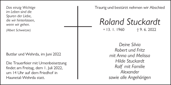 Traueranzeige von Roland Stuckardt von FZ