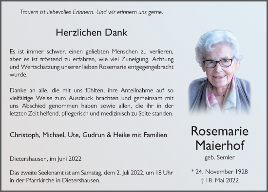 Traueranzeige von Rosemarie Maierhof von FZ