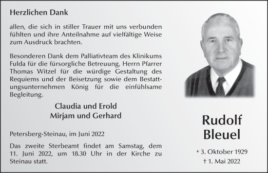Traueranzeige von Rudolf Bleuel von FZ