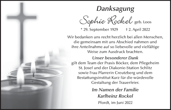 Traueranzeige von Sophie Rockel von FZ