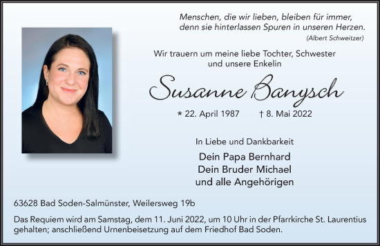 Traueranzeige von Susanne Banysch von FZ