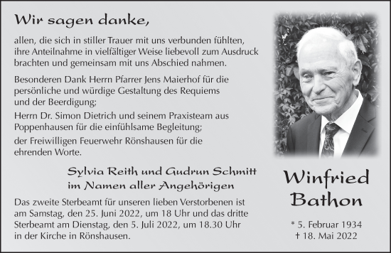 Traueranzeige von Winfried Bathon von FZ