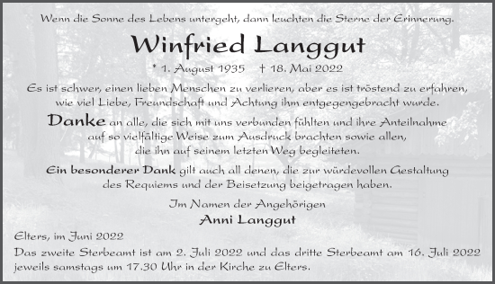 Traueranzeige von Winfried Langgut von FZ
