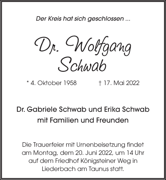 Traueranzeige von Wolfgang Schwab von FZ