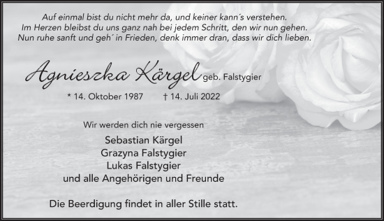 Traueranzeige von Agnieszka Kärgel von FZ