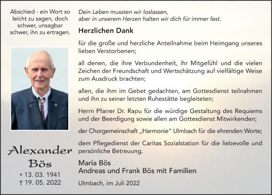 Traueranzeige von Alexander Bös von FZ