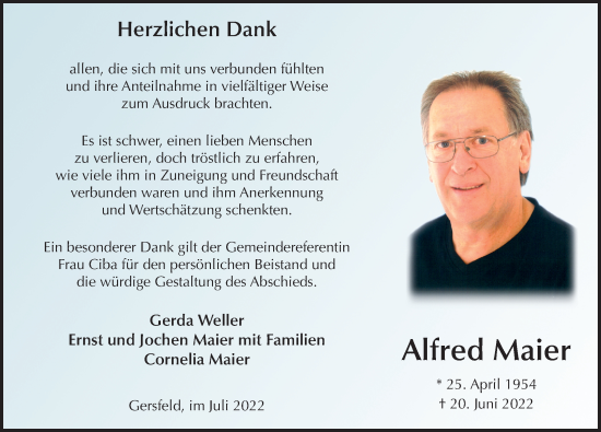 Traueranzeige von Alfred Maier von FZ