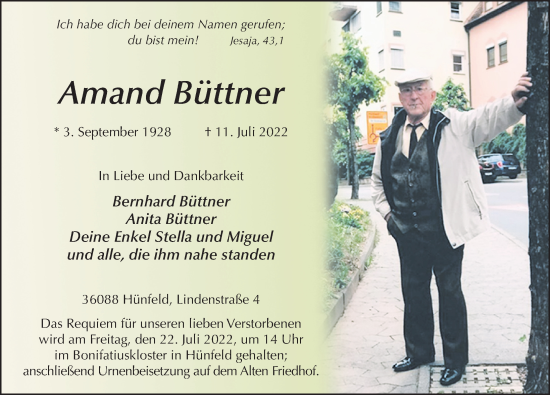 Traueranzeige von Amand Büttner von FZ