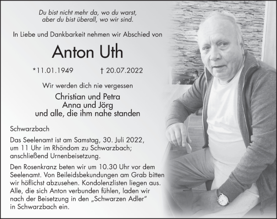Traueranzeige von Anton Uth von FZ