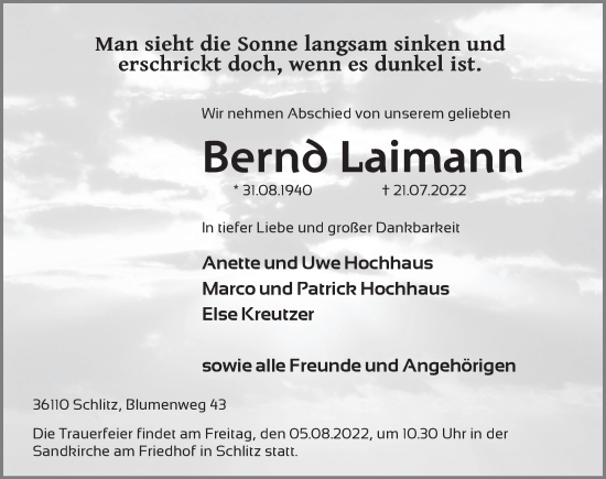 Traueranzeige von Bernd Laimann von FZ