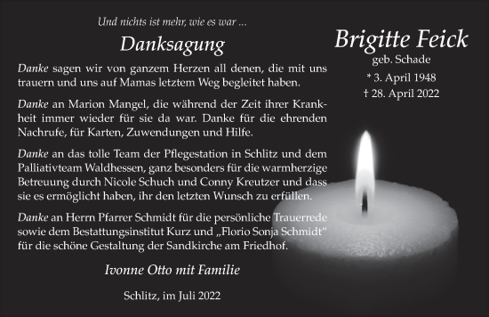 Traueranzeige von Brigitte Feick von FZ