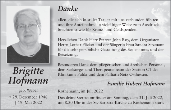 Traueranzeige von Brigitte Hofmann von FZ