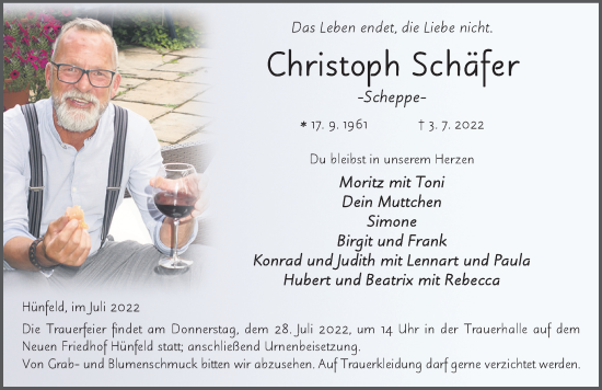 Traueranzeige von Christoph Schäfer von FZ
