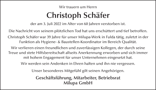 Traueranzeige von Christoph Schäfer von FZ
