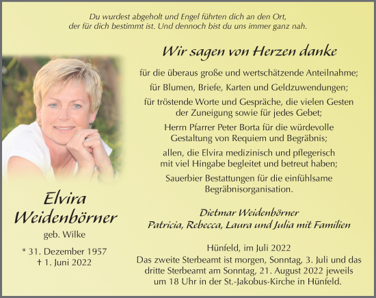 Traueranzeige von Elvira Weidenbörner von FZ