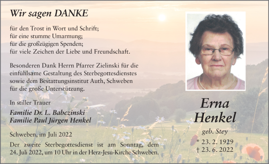 Traueranzeige von Erna Henkel von FZ