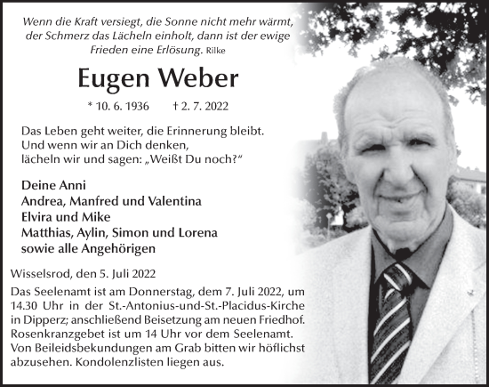 Traueranzeige von Eugen Weber von FZ