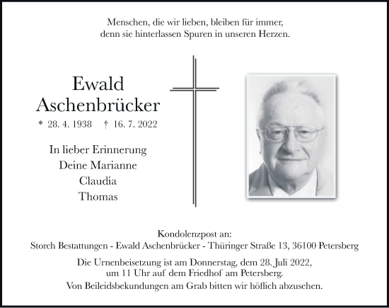 Traueranzeige von Ewald Aschenbrücker von FZ