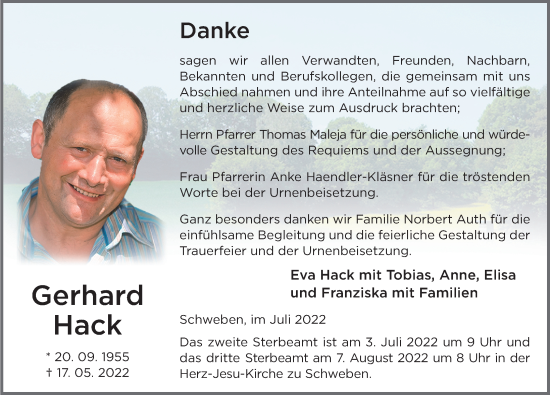 Traueranzeige von Gerhard Hack von FZ