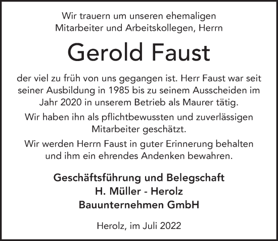 Traueranzeige von Gerold Fraust von FZ