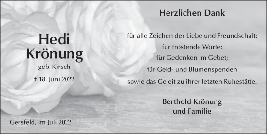 Traueranzeige von Hedi Krönung von FZ