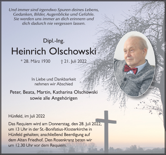 Traueranzeige von Heinrich Olschowski von FZ