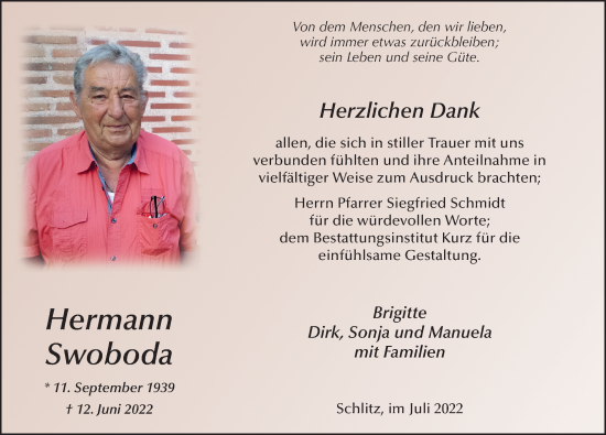 Traueranzeige von Hermann Swoboda von FZ