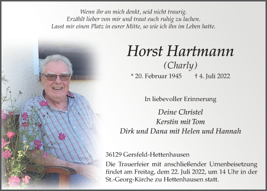 Traueranzeige von Horst Hartmann von FZ