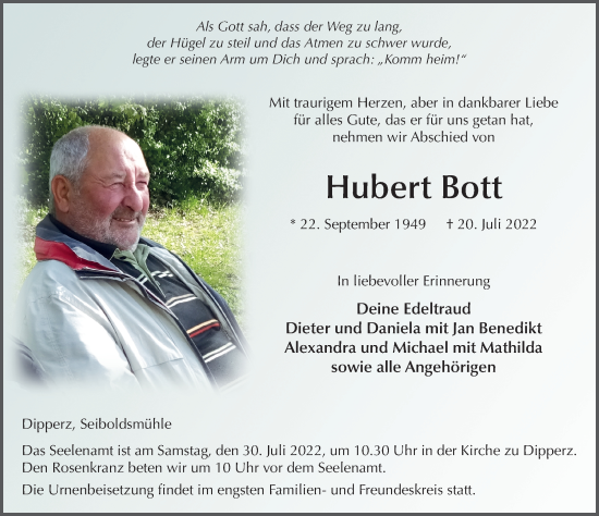 Traueranzeige von Hubert Bott von FZ
