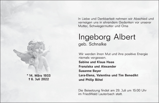 Traueranzeige von Ingeborg Albert von FZ